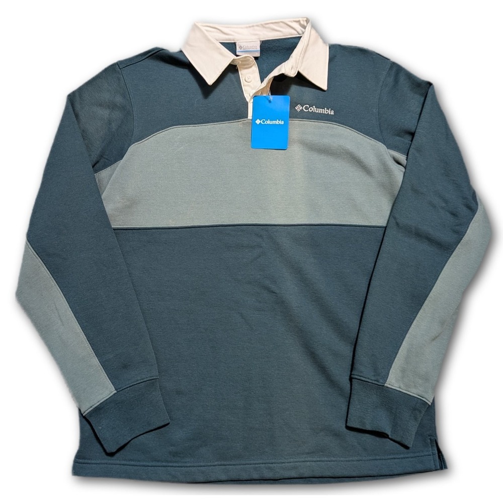 Columbia Trek Mens Sweater Blue Green S Fleece Lined Color Block Colorblock